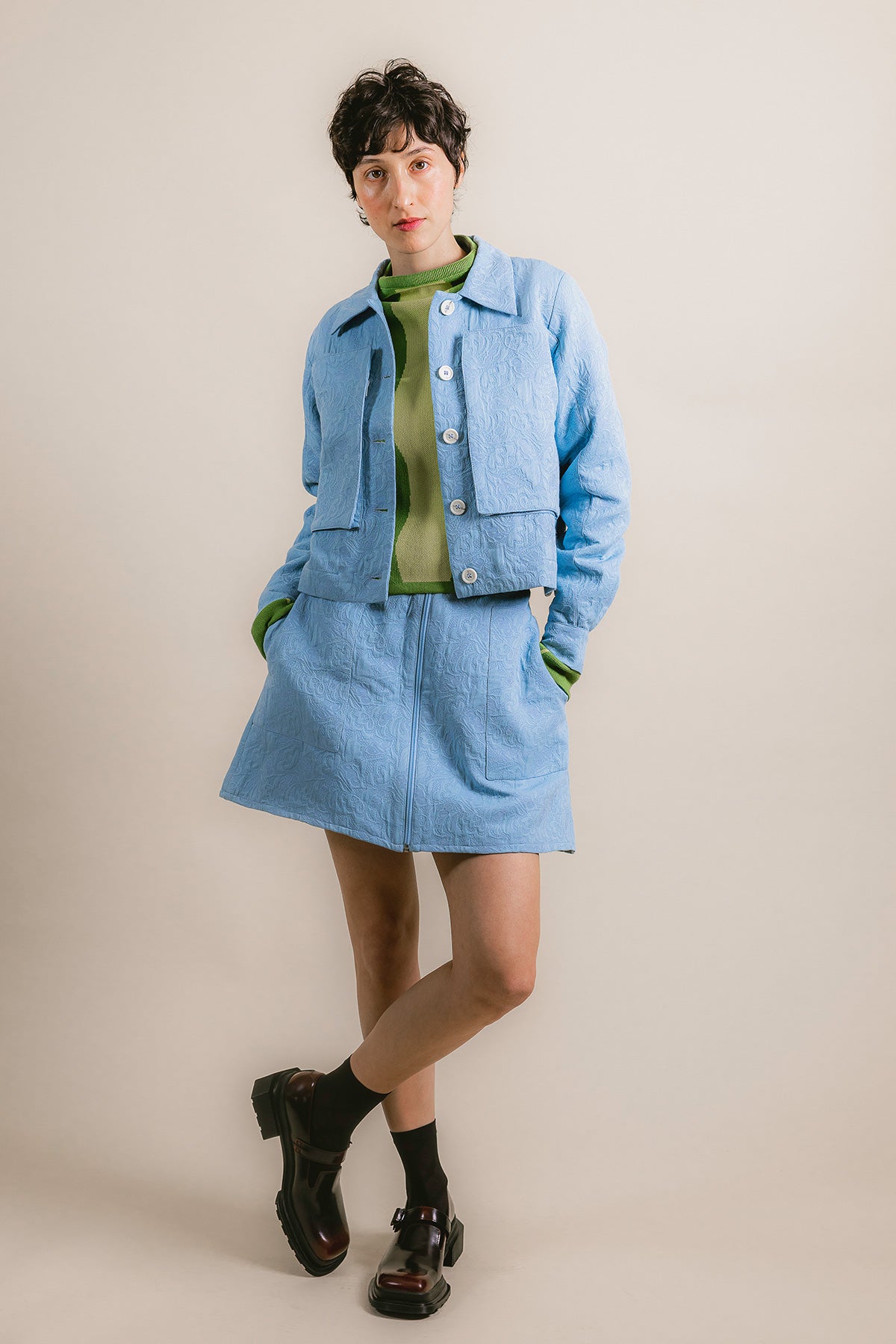 Veste Pokka Crop - ensemble veste et jupe - Hello World Le Studio